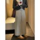 Drawstring versatile straight skirt knitted skirt women's autumn new loose hip-covering slit long skirt A-line skirt bag skirt