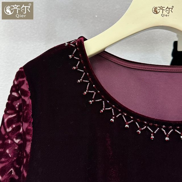 
Heavy Industry Beaded Lady Temperature Velvet Top High-end New Fashionable Small Shirt Large Size Mom Autumn Shirt