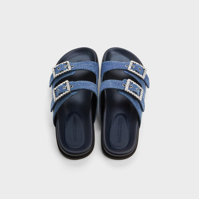 CHARLES/KEITH25 summer new model CK1-71720088 bright diamond square buckle thick sole Birken exterior slippers