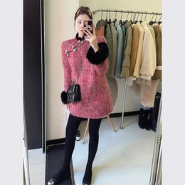 Early Spring 2024 New Women's New Chinese Style National Style Improved Cheongsam Temperament Pink Dress Autumn Winter