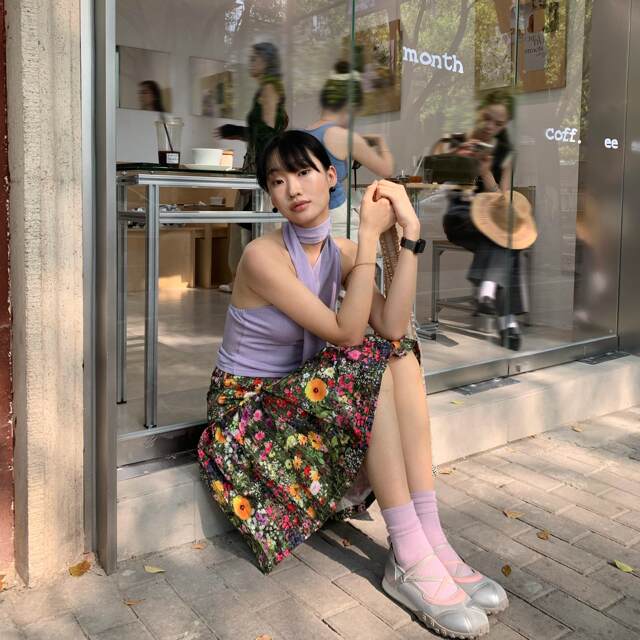 American retro flower print pleated skirt for women 2025 spring and autumn new versatile slim fit A-line midskirt