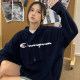 Japanese version of autumn and winter champion hooded pullover sweatshirt for women couple plus velvet thickened loose oversize cotton top for men