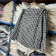 Retro black and white plaid one-length neck long-sleeved shirt for women in spring 2025 new mid-length slim pullover shirt
