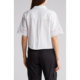 European and American linen lace embroidery spliced ​​short cotton linen casual solid color shirt, foreign trade original single women's clothing large-size summer