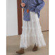Fildan Lace Cake Layer Spliced ​​Elastic Waist Skirt, slim and sweet bottoming skirt, 8282