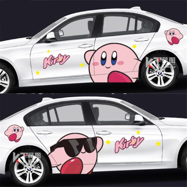 Kirby Car Sticker Cute Cartoon Car Sticker Modified Car Body Latte Large Area Scratch Blocking Decorative Sticker