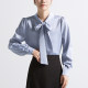 
CHICBLISS Satin Blue Shirt Women's Long Sleeve Temperament Commuter Bow Streamer Shirt Women's Teacher Interview