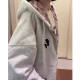 Thin hooded contrasting plaid gray sweatshirt for women oversize loose lazy style cardigan jacket top
