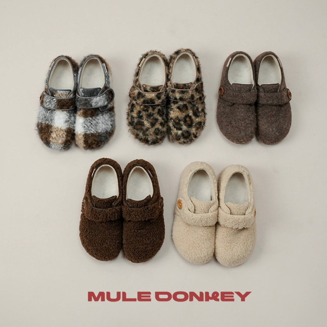 Donkey Donkey Plush Fur Shoes Women's Winter Warm Velcro Cotton Shoes Lambswool Bags and Birkenstock Shoes