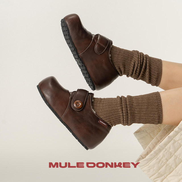 Donkey Donkey warm velvet Birkenstock shoes women's winter lazy thick-soled fur shoes small leather shoes heightening cotton shoes