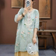 
New Chinese women's clothing new round neck button embroidered five-point sleeve shirt for women ramie printing mid-length top