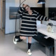 
Yuanzijia's new large size autumn new fat mm loose commuting fashion versatile loose slimming striped hooded dress