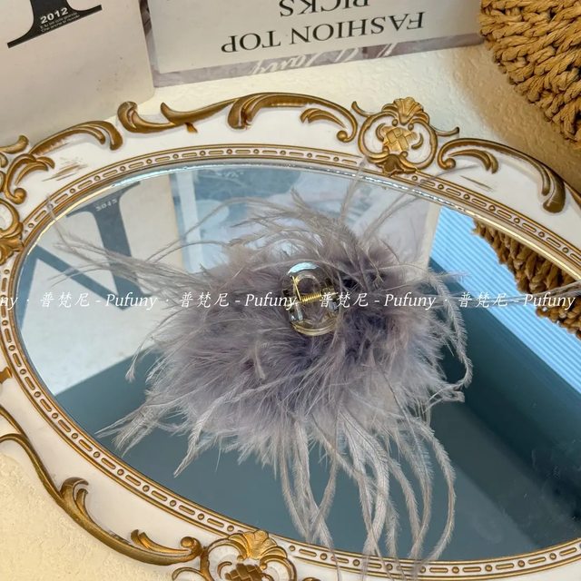 
Ins style super fairy internet celebrity feather clip bangs clip ostrich temperament high-end clip hair clip 7cm grab clip