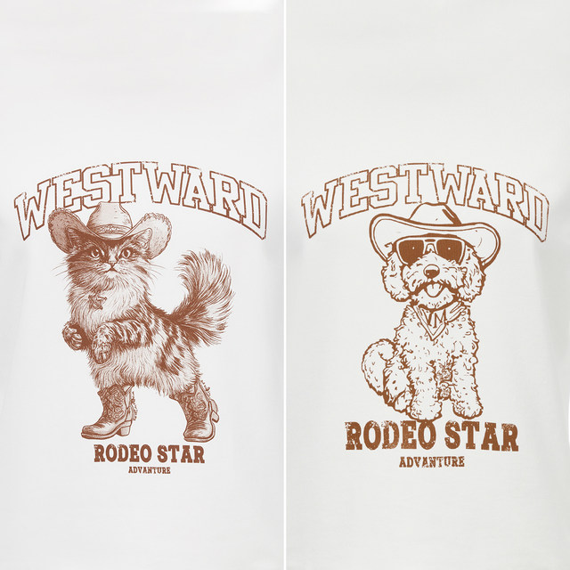 Vero Moda cute pet party T-shirt 2025 summer new cotton top cat and dog print front shoulder short sleeve playful