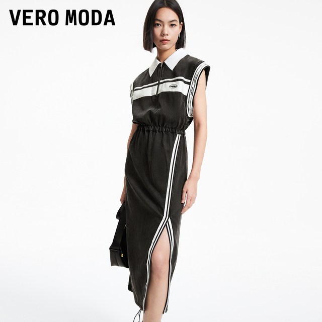 Vero Moda dress summer lapel spliced ​​sleeveless slit letter long skirt 324242021