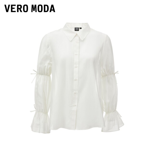 Vero Moda shirt for women 2024 spring new sweet and elegant elastic bow flared sleeve top