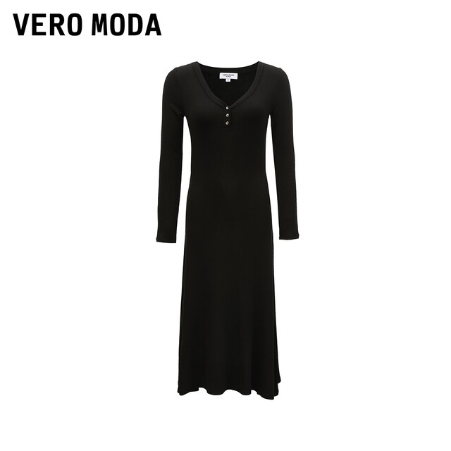 Vero Moda Dress 2024 autumn new V-neck long-sleeved waist-hugging slim long skirt elegant and versatile