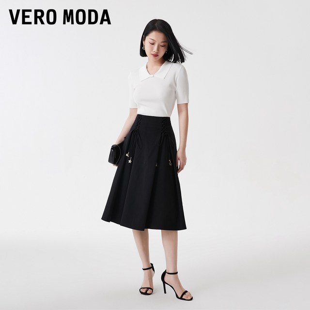 Vero Moda skirt women's 24 autumn new mid-waist A-line skirt mid-length simple temperament 32431G007