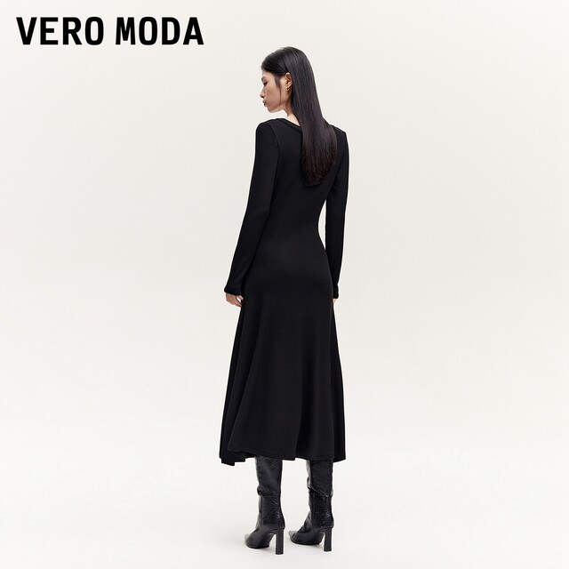 Vero Moda Dress 2024 autumn new V-neck long-sleeved waist-hugging slim long skirt elegant and versatile