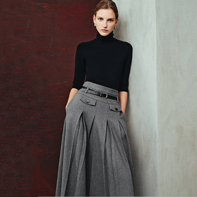Vero Moda skirt 2025 spring new style slim pleated skirt with wool pleated skirt college style 325116025