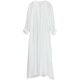 Literary retro white women's mid -length skirt new model seven -point sleeve pure color ramie crushing pleated loose large dressing dress