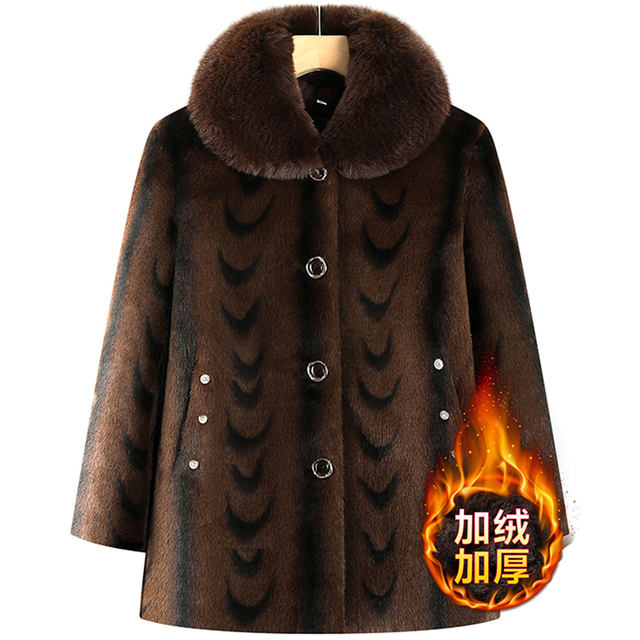 Hengyuanxiang Winter Mother's Wear Mink Velvet Coat Fashionable Grandma's Wear Plus Velvet Thickened Fur Collar High-end Fur Coat