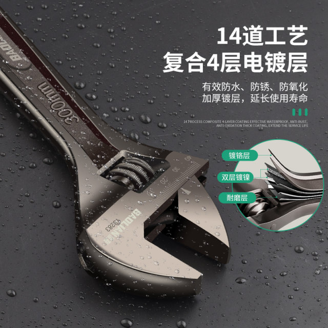 Baolian Black Nickel Movable Wrench Variable Multifunctional Industrial Grade Large Opening Plate Hand Household Special Wrench