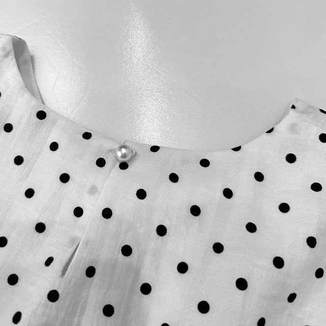 Fara Summer White Polka Dots Versatile Simple Shirt Women's New Korean Style Elastic Waist Slim and Sweet Top