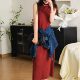 Elegant knitted half-high neck sleeveless dress for women 2025 summer new style literary casual slim temperament vest skirt