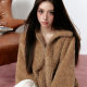 AOKIDOKI rabbit and bear brown lamb hair connecting hooded hair coat female winter environmentally friendly fur coat set