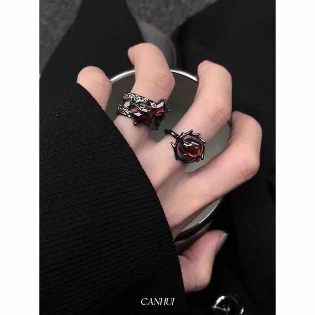 Dark retro ring for women ins niche design sense open mouth adjustable ring cold style index finger tail ring trendy men