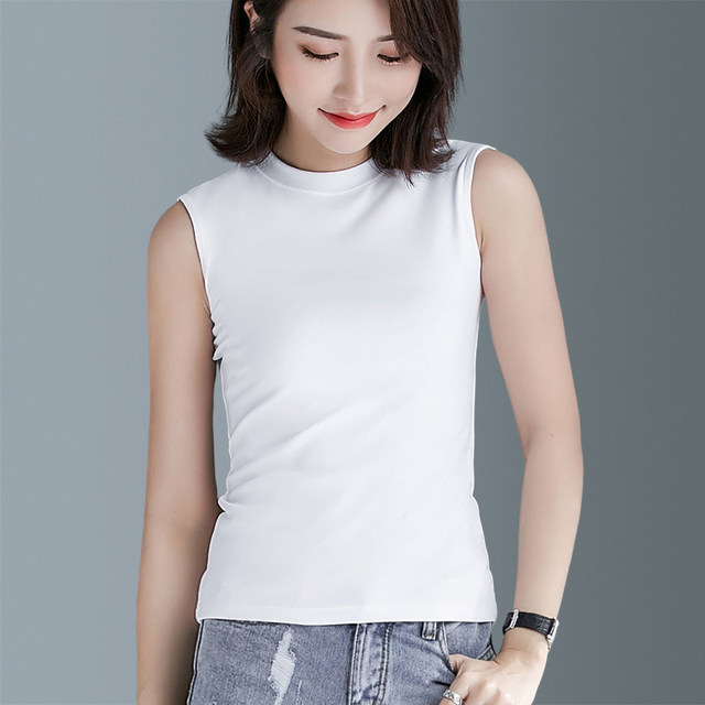 Two free combinations of solid color semi -high neck camisole women in summer cotton slim sleeveless bottoming shirts