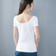 White pure cotton large round neck short -sleeved T -shirt female thin summer new pure color off -back slimming
