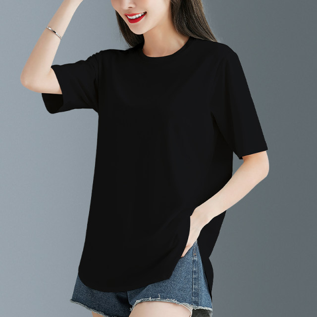 Black irregular modal cotton short-sleeved T-shirt for women in summer solid color loose large size design niche t-shirt
