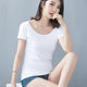 White pure cotton large round neck short -sleeved T -shirt female thin summer new pure color off -back slimming
