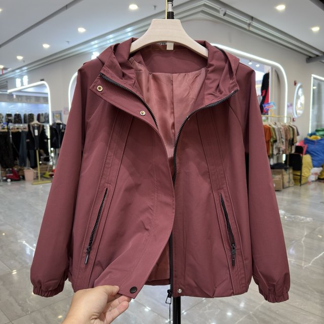 Middle-aged mother's fashion hooded short coat women's autumn hooded jacket top middle-aged and elderly casual jacket jacket