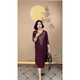 Autumn and winter high-end mother's wear V-neck knitted dress loose belly-covering large size mid-length sweater dress with three-quarter sleeves