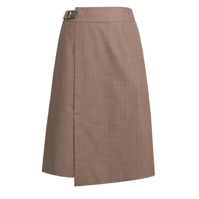EMOO Yangmen high-waisted skirt for women plaid commuting mid-skirt design sense slit straight skirt spring new style