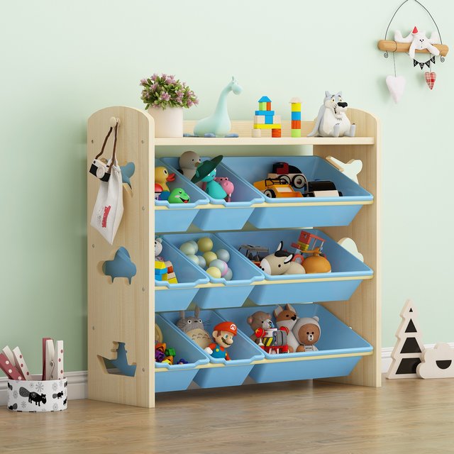 Solid wood children's toy storage shelf baby book frame picture book ...