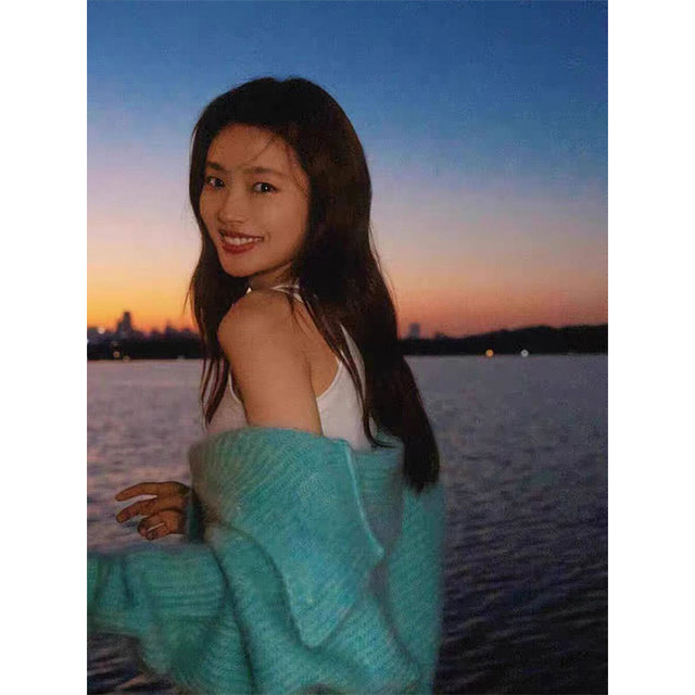 Love you Shen Xifan Xu Ruohan same style sweater cardigan blue lapel long sleeve short knitted jacket for women
