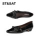Saturday French retro single shoes for women 2025 square toe thick heel bow Mary Jane shoes genuine leather shallow mouth small leather shoes