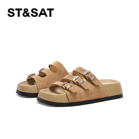 Saturday 100-match fashionable thick-soled flip-flops for women 2025 summer style shit-striped open toe-wearing casual Birken sandals