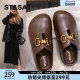 Saturday retro genuine leather toe-cap Birkenstock half slippers for women 2024 autumn and winter new thick-soled Birkenstock lazy slippers