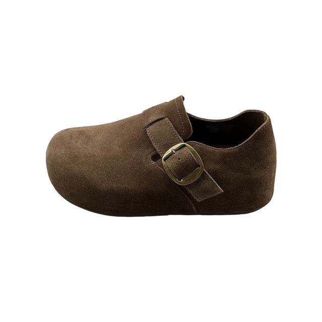 Mijia genuine leather buckle inner heightened thick sole Birkenstock shoes for women in autumn 2025 new non-slip casual single shoes Doudou shoes