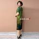 Summer new short-sleeved floral silk cheongsam dress for middle-aged and elderly mothers, loose large size knee-length skirt