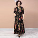 Autumn and winter fashion foreign velvet dress in the middle of the elderly mother peony flower V -neck plus fertilizer and increase long skirt skirt
