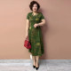 High -end mother short -sleeved silk dresses in summer new V -neck retro seal large size, thin knee long skirt female
