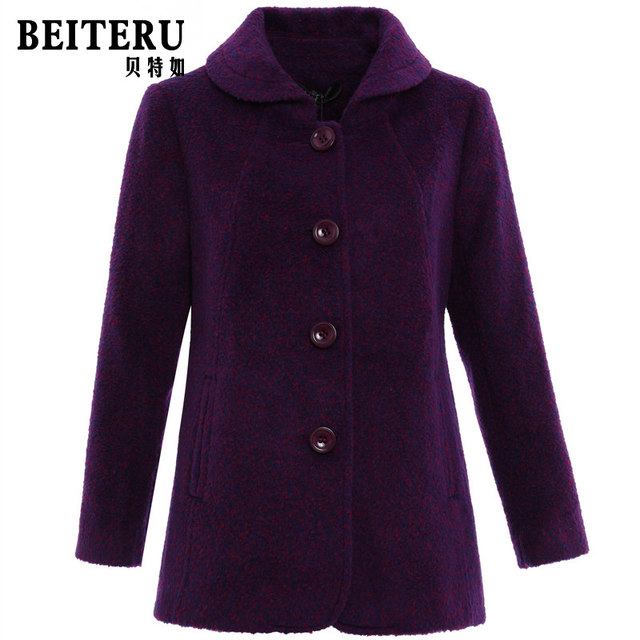 Beteru mother's winter coat new middle-aged women's wool woolen style lapel short top counter genuine
