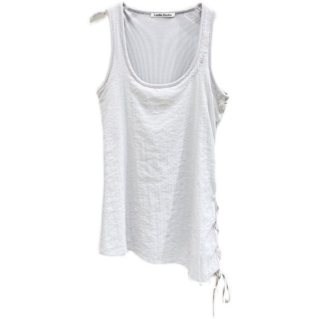 Niche design 23 summer simple and fashionable letter embroidery strap drawstring mesh splicing fake two-piece vest