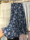 High-end blue 2025 spring new fashionable and versatile elastic waist printed pleated skirt skirt women's midi skirt